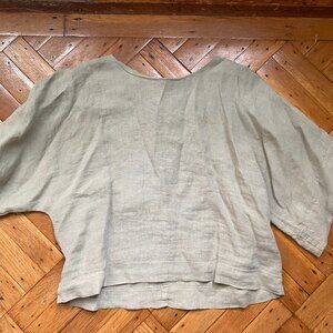 Black Crane Cropped Linen Shirt